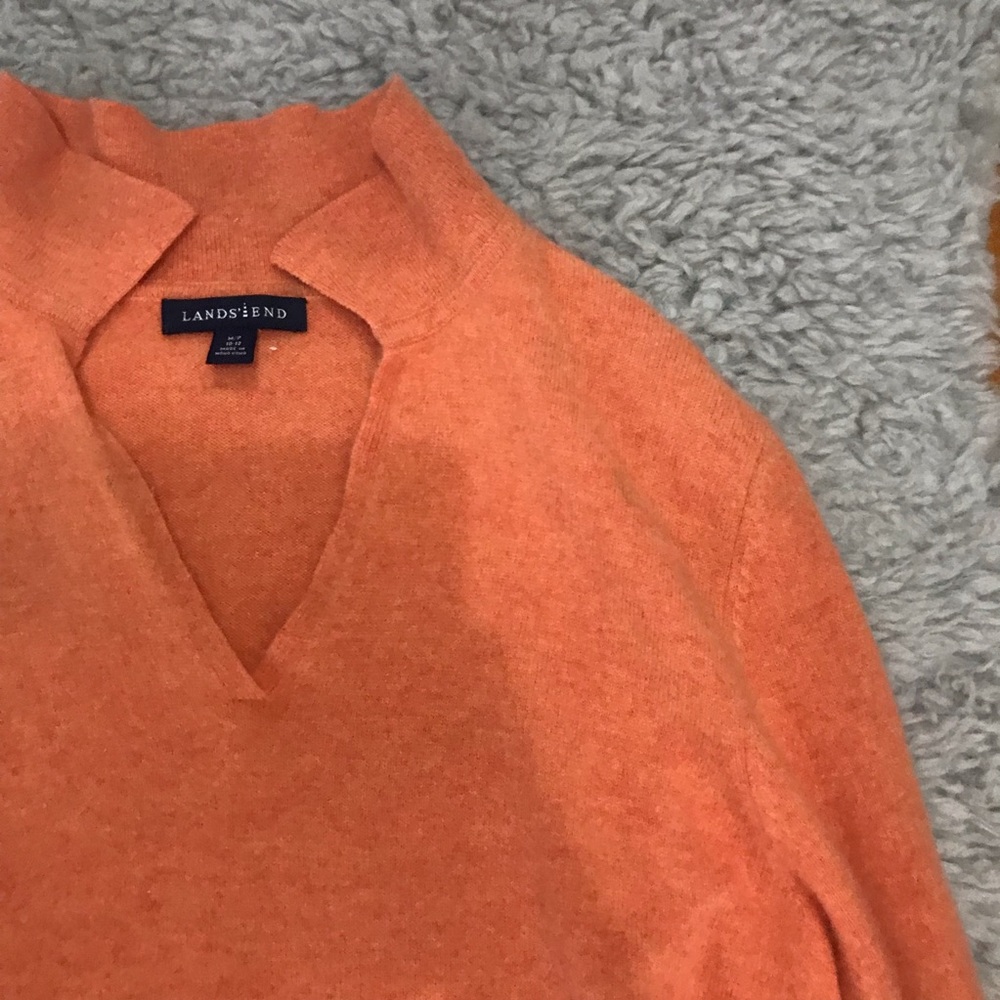 Lands End Vintage Salmon 100% Cashmere Sweater